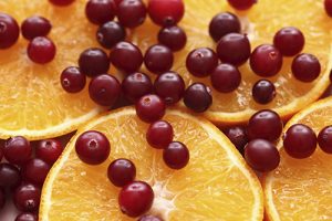 Orange slices and red cranberries